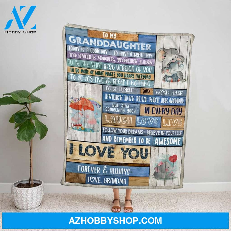 Personalized Blanket, Elephant Letter To My Granddaughter I Love You Forever & Always Love Grandma Family Fleece Blanket