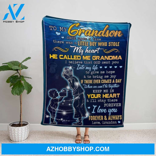 Personalized Blanket, Family Letter To My Grandson I Believe That God Sent You In Letter To My Life Fleece Blanket