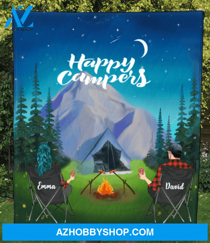 Personalized Blanket, Gift For Camping Lovers - Couple Night Mountain Camping Quilt Blanket - No Kid, No Pet