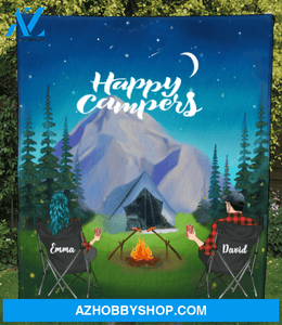 Personalized Blanket, Gift For Camping Lovers - Couple Night Mountain Camping Quilt Blanket - No Kid, No Pet