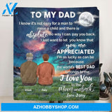 Personalized Blanket Gift From Son/ Daughter To Dad - Father & Son/Daughter Blanket - I Love You To The Moon And Back