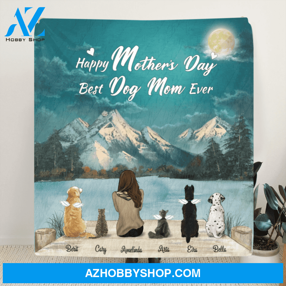 Personalized Blanket Gift Idea For Dog Mom, Cat Mom - Mom and 5 Pets Quilt Blanket - Best Dog Mom Ever