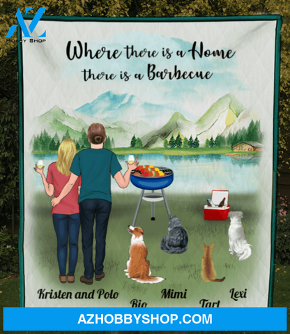 Personalized blanket gift idea for the whole family, camping Grills lovers - Parents with kids & pets quilt blanket - Mother's day gift from husband to wife