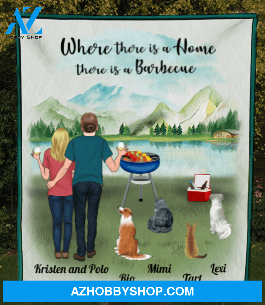 Personalized blanket gift idea for the whole family, camping Grills lovers - Parents with kids & 2 pets quilt blanket - Mother's day gift from husband to wife - Full option