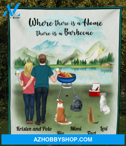 Personalized blanket gift idea for the whole family, camping Grills lovers - Parents with kids & 2 pets quilt blanket - Mother's day gift from husband to wife - Full option