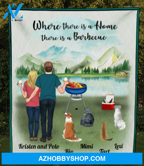 Personalized blanket gift idea for the whole family, camping Grills lovers - Parents with kids & 2 pets quilt blanket - Mother's day gift from husband to wife - Full option