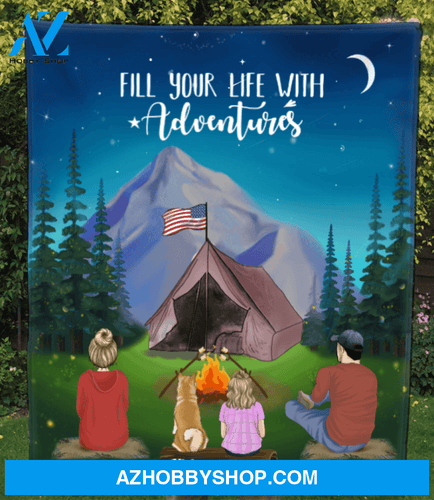 Personalized Blanket Gift Idea For The Whole Family, Cat Dog lovers - 1 Kid & 1 Pet Night Mountain Camping Quilt
