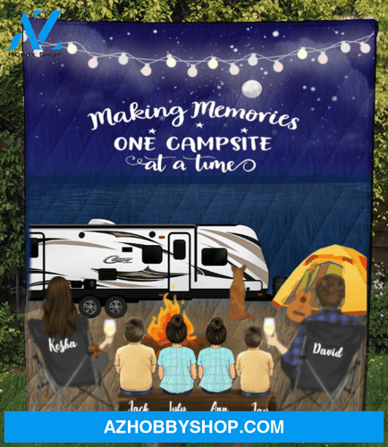 Personalized blanket gift idea for the whole family, dog lovers - Parents with 4 kids & 1 dog night beach camping quilt blanket