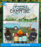 Personalized blanket gift idea for the whole family - Parents with 3 kids camping quilt blanket