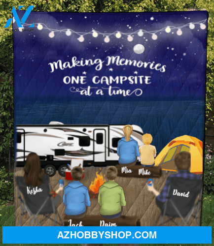 Personalized Blanket Gift Idea For The Whole Family - Parents with 3 Teens & 1 Kid Family Night Beach Camping Quilt Blanket