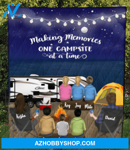 Personalized Blanket Gift Idea For The Whole Family - Parents with 5 teens & 1 kid Family Night Beach Camping Quilt Blanket