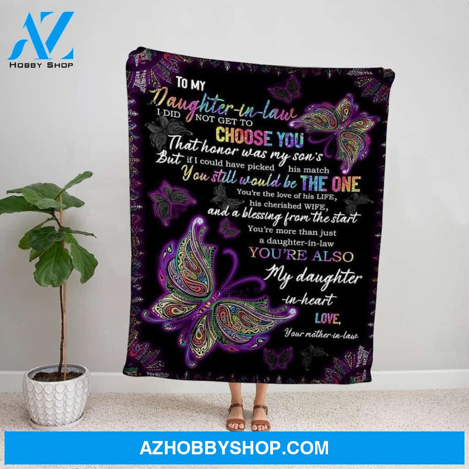 Personalized Blanket, Hippie Butterfly Letter To My Daughter In Law You Are Also My Daughter In Heart Family Soft Fleece Blanket