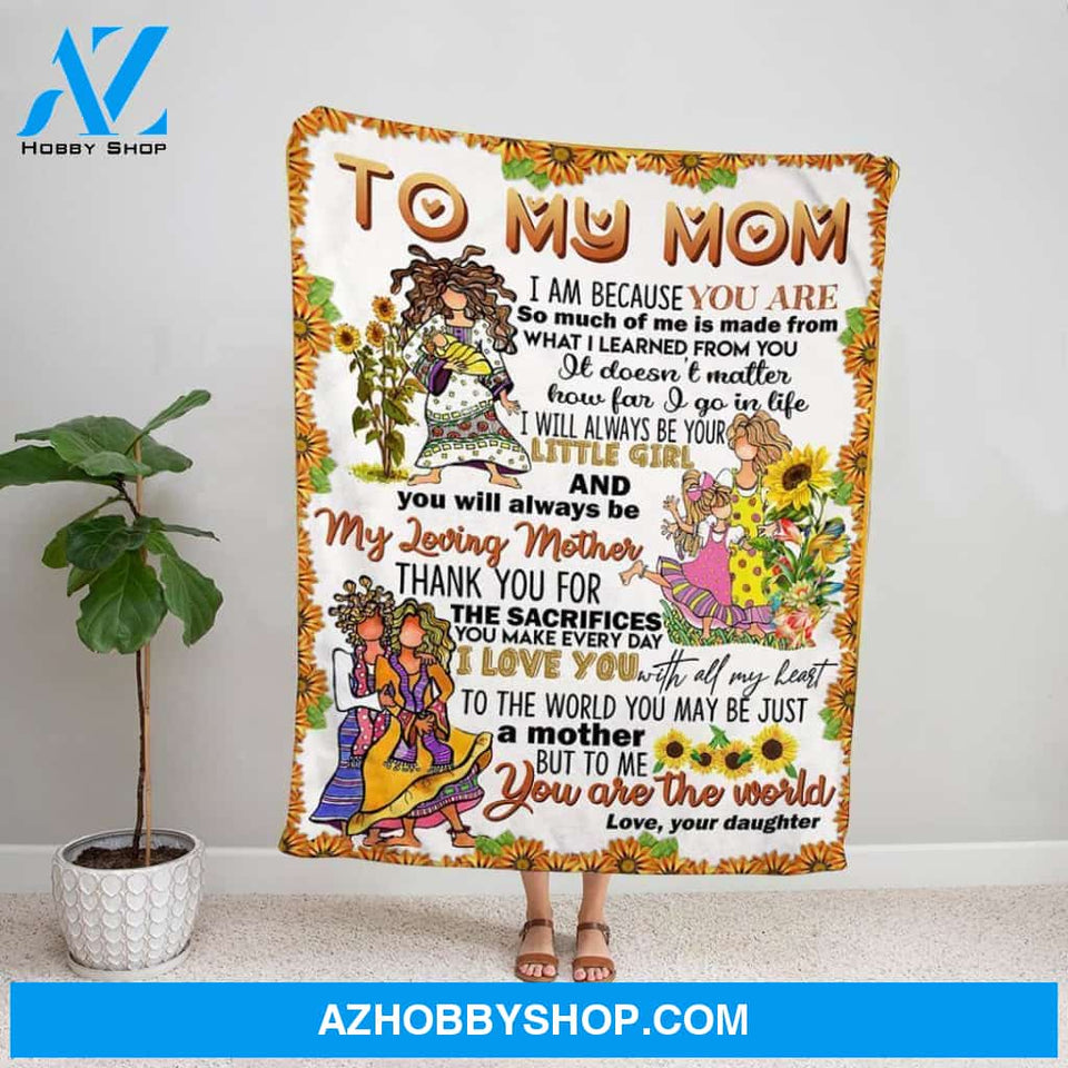 Personalized Blanket, Hippie Family Girl Letter To My Mom I Love You With All My Heart Sunflowers Fleece Blanket