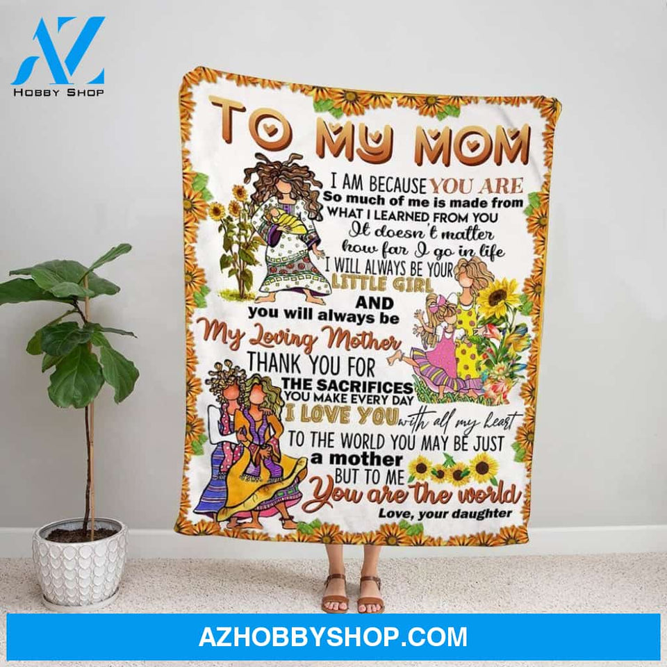 Personalized Blanket, Hippie Family Girl Letter To My Mom I Love You With All My Heart Sunflowers Fleece Blanket