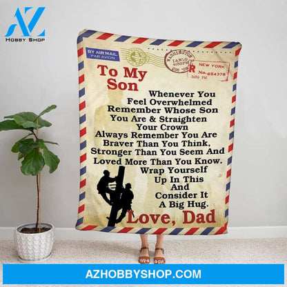 Personalized Blanket, Lineman Letter To My Son Wrap Yourself Up In This And Consider It A Big Hug Fleece Blanket