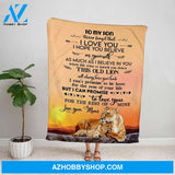Personalized Blanket, Lion Mom Letter To My Son I Love You Believe In Yourself Family Love Sunset Fleece Blanket