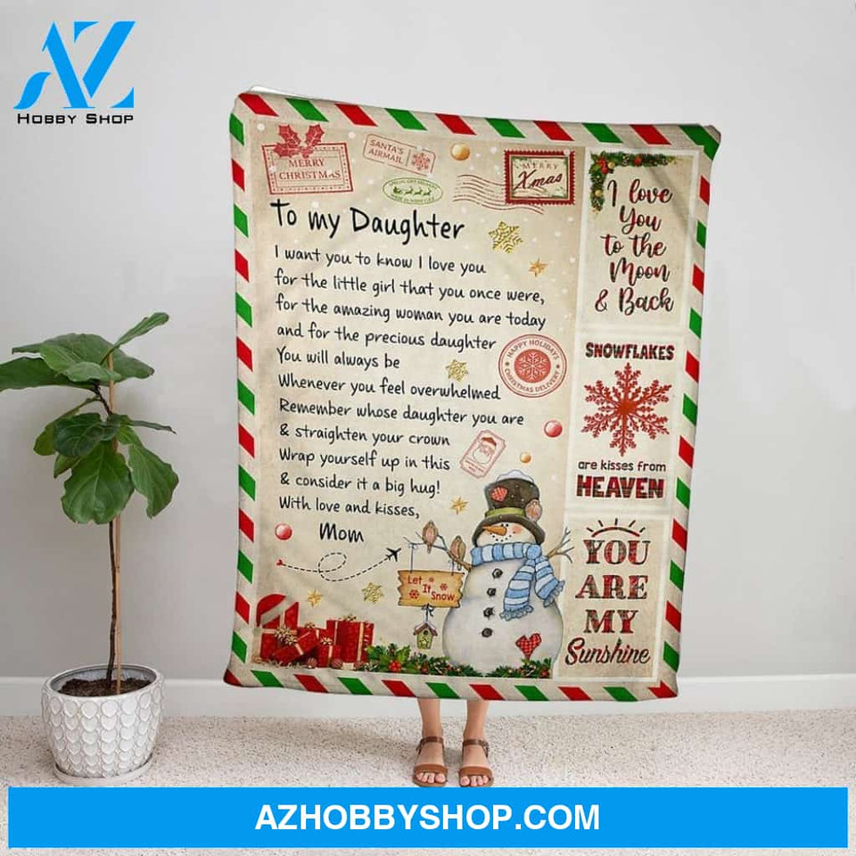 Personalized Blanket, Merry Christmas Snowman Letter To My Daughter From Mom I Love You My Sunshine Fleece Blanket