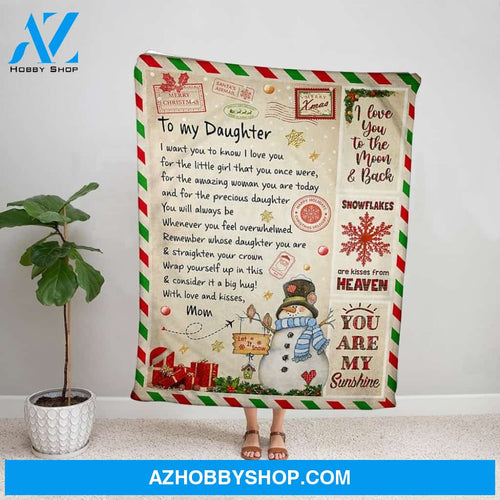 Personalized Blanket, Merry Christmas Snowman Letter To My Daughter From Mom I Love You My Sunshine Fleece Blanket