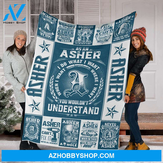 Personalized Blanket, Name Asher Fleece Blanket