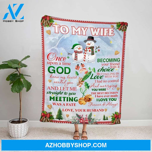 Personalized Blanket, Snowman Husband Letter To My Wife I Love You Forever & Always Merry Christmas Fleece Blanket