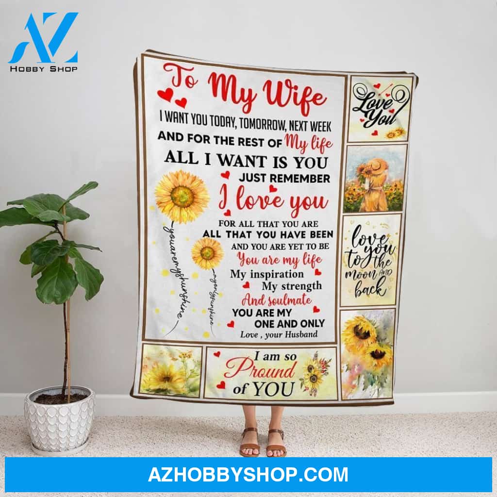 Personalized Blanket, Sunflower Letter To My Wife You Are My One And Only Fleece Blanket