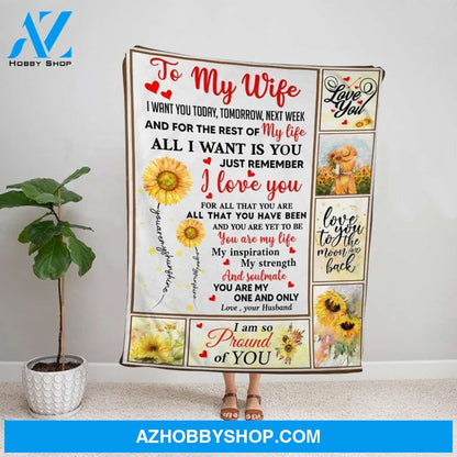 Personalized Blanket, Sunflower Letter To My Wife You Are My One And Only Fleece Blanket