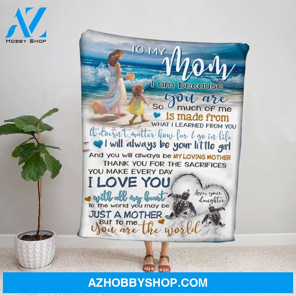 Personalized Blanket, Turtle Letter To My Mom I Will Always Be Your Little Girl Beach I Love You Fleece Blanket