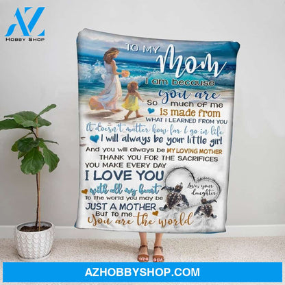 Personalized Blanket, Turtle Letter To My Mom I Will Always Be Your Little Girl Beach I Love You Fleece Blanket