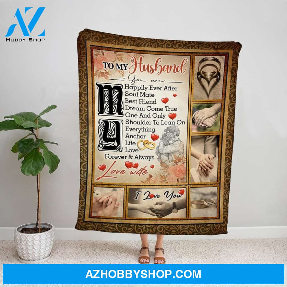 Personalized Blanket, Wedding Couple Wife Letter To My Husband You Are My Happily Ever After Fleece Blanket