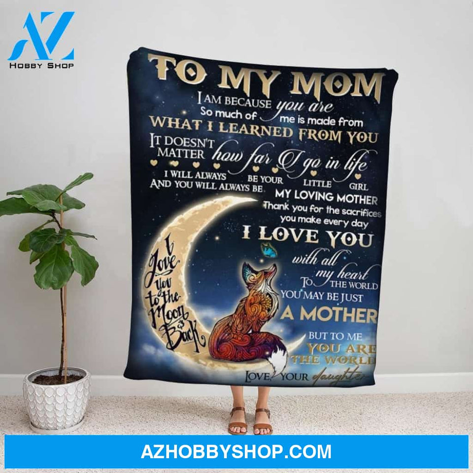 Personalized Blanket, Wolf & Butterfly Letter To My Mom Thank You For The Sacrifices You Make Every Day Fleece Blanket