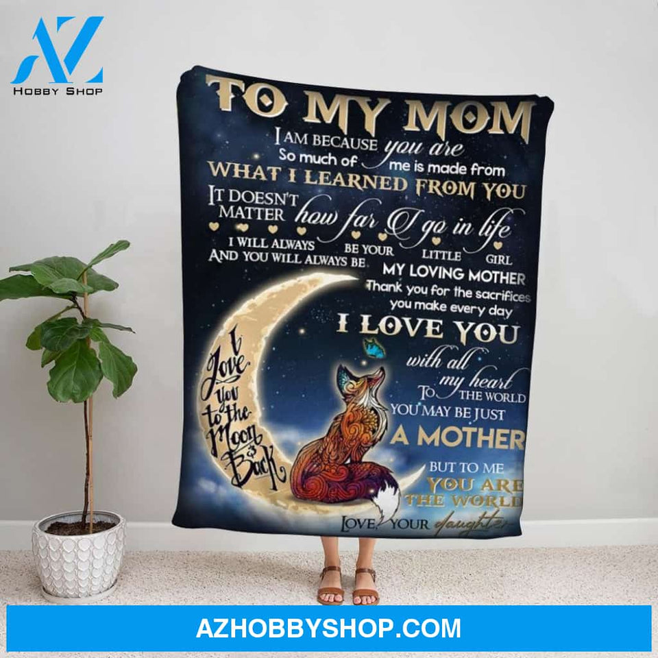 Personalized Blanket, Wolf & Butterfly Letter To My Mom Thank You For The Sacrifices You Make Every Day Fleece Blanket