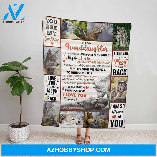 Personalized Blanket, Wolf Grandma Letter To My Granddaughter I Love You Forever & Always My Sunshine Soft Fleece Blanket
