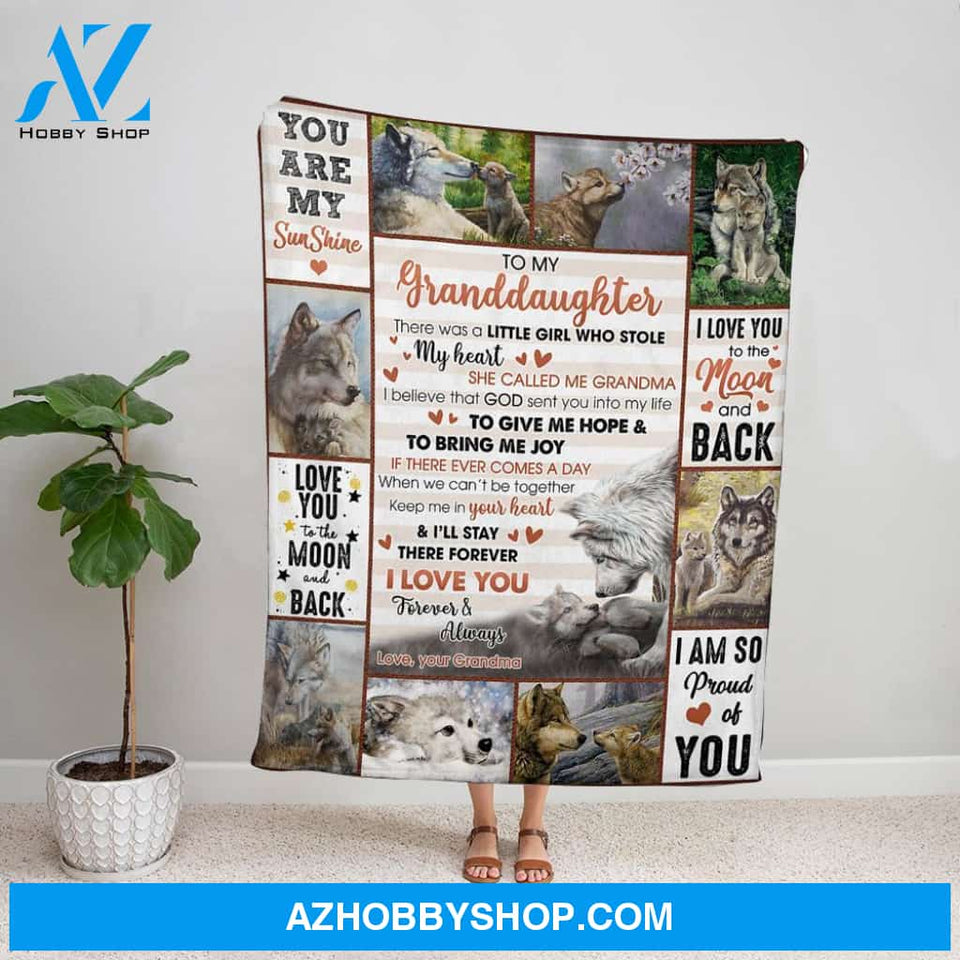 Personalized Blanket, Wolf Grandma Letter To My Granddaughter I Love You Forever & Always My Sunshine Soft Fleece Blanket