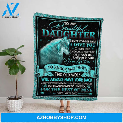 Personalized Blanket, Wolf Letter To My Daughter I Hope You Believe In Yourself As Much As I Believe In You Fleece Blanket