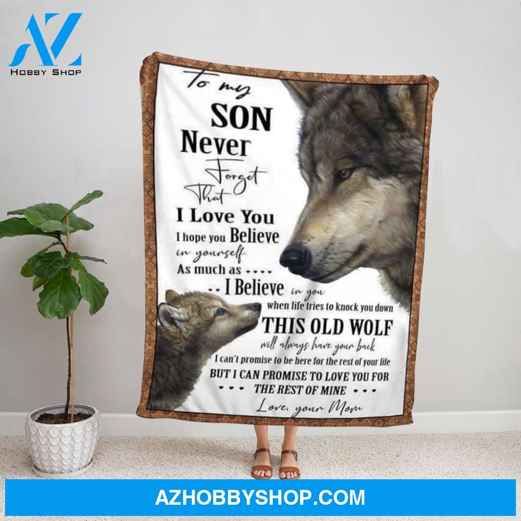 Personalized Blanket, Wolf Letter To My Son Never Forget That I Love You Fleece Blanket