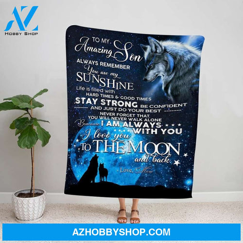 Personalized Blanket, Wolf Mom Letter To My Amazing Son Always Remember You Are My Sunshine Fleece Blanket