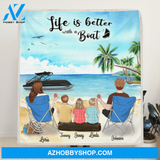 Personalized Boating Fleece Blanket - Parents with 3 Kids, Full Option - Gift idea for the whole family