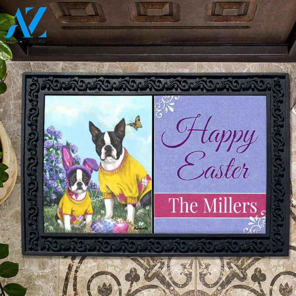 Personalized Boston Terrier Spring Bunny Doormat - 18" x 30"