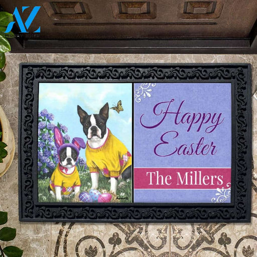 Personalized Boston Terrier Spring Bunny Doormat - 18" x 30"
