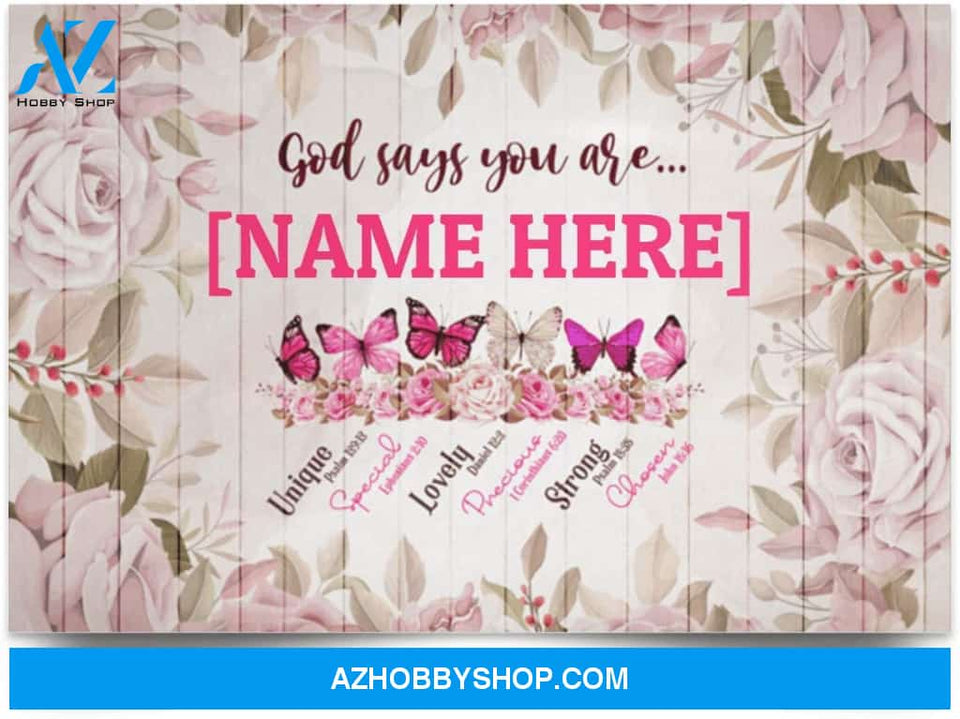 Personalized Breast Cancer God Says You Are Warrior Butterfly Pink Sign