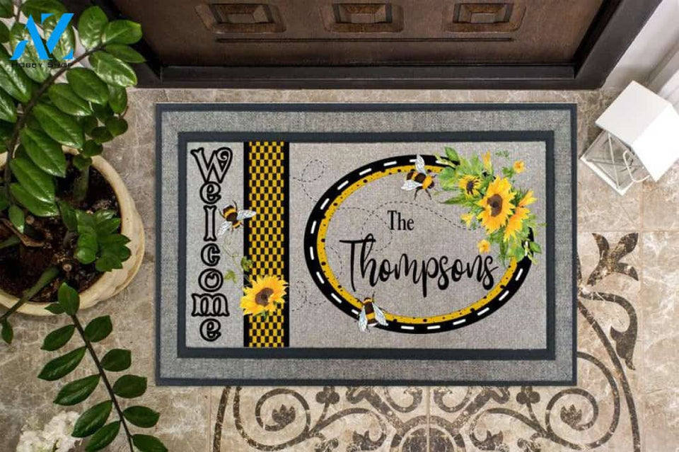Personalized Bumble Bees & Sunflowers Insect Doormat Indoor and Outdoor Doormat Entrance Rug Sweet Home Decor Housewarming Gift Gift for Bee Lovers Insect Lovers Gift Idea