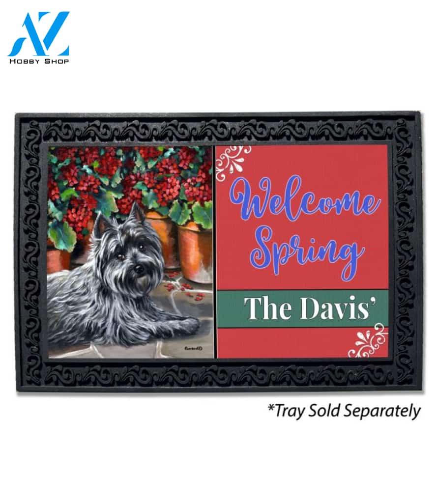 Personalized Cairn Terrier Caesar Geraniums Doormat - 18" x 30"