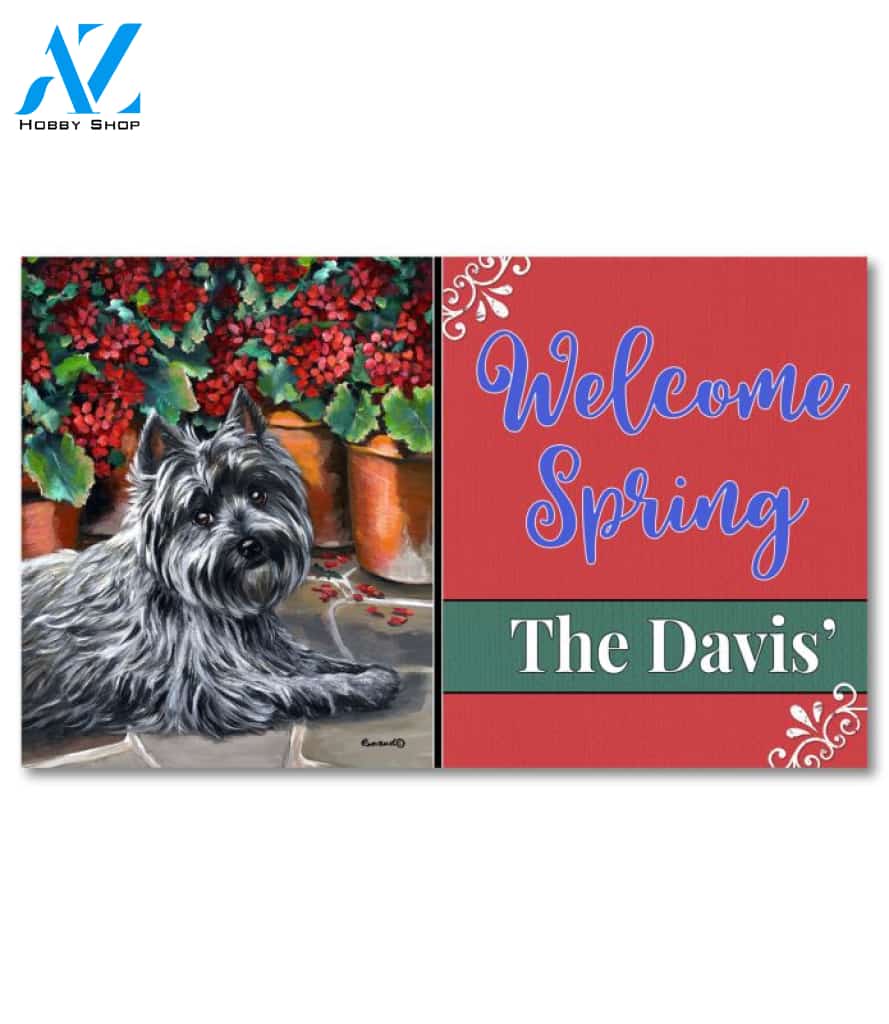 Personalized Cairn Terrier Caesar Geraniums Doormat - 18" x 30"