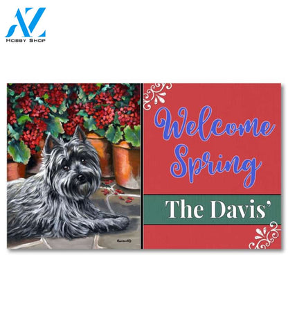 Personalized Cairn Terrier Caesar Geraniums Doormat - 18" x 30"