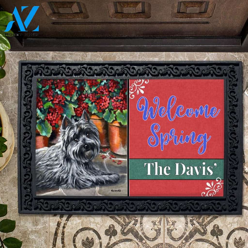 Personalized Cairn Terrier Caesar Geraniums Doormat - 18" x 30"