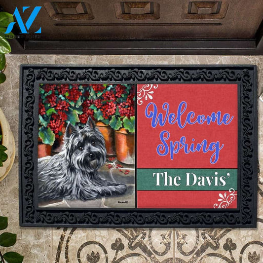 Personalized Cairn Terrier Caesar Geraniums Doormat - 18" x 30"