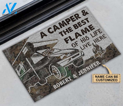 Personalized Camper And The Flame Live Here Doormat