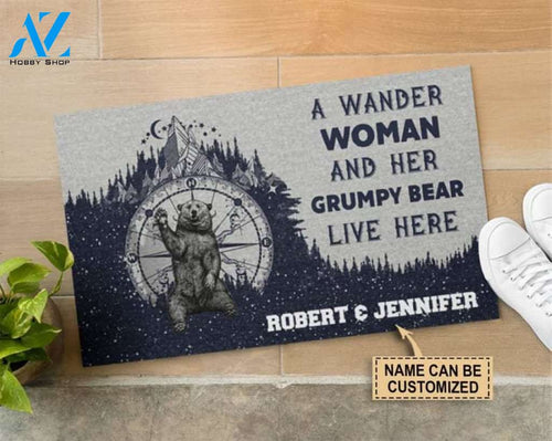 Personalized Camping A Wander Woman And Her Grumpy Bear Customized Doormat, Home Decor, Perfect Personalized Doormat For Your House