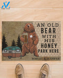 Personalized Camping an old bear with his honey park here doormat