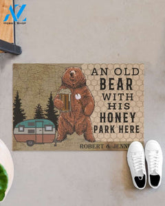Personalized Camping an old bear with his honey park here doormat